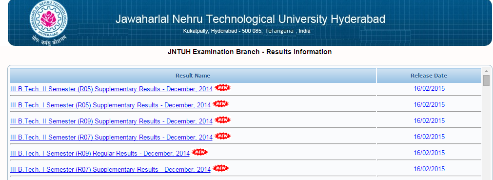 JNTUH 2-1(R13,R09,R07,R05) & 2-2 Regular/Supply Results 2014